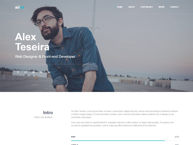 AirCV free bootstrap html5 template for personal cv portfolio website